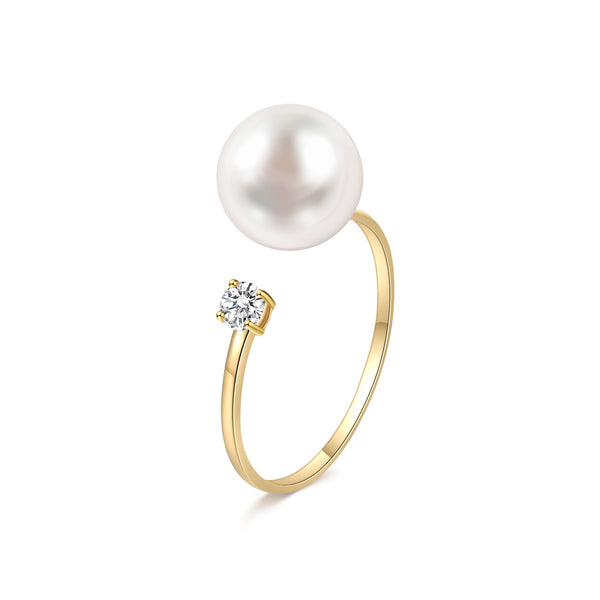 9-10mm NATURAL PEARL WITH K18 YELLOW GOLD RING