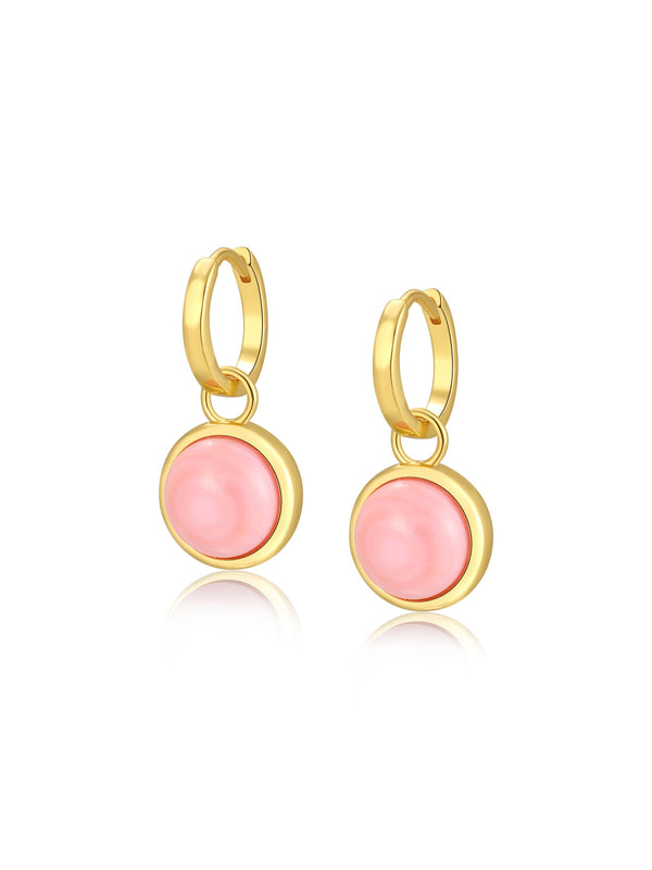 PINK MOTHER OF QUEEN CONCH PEARL ROUND SHAPED HOOP EARRINGS