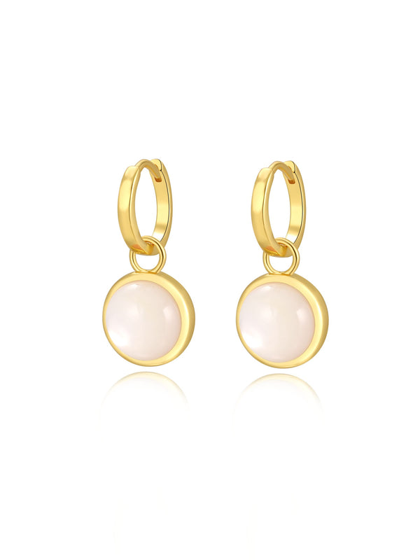 WHITE MOTHER OF PEARL ROUND SHAPED HOOP EARRINGS