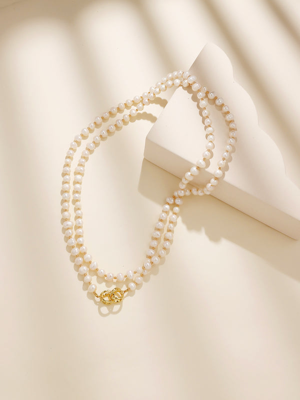 DOUBLE LAYERS-NATURAL PEARL LONG NECKLACE