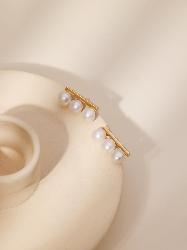 Triple Pearls In-A-Row Stud Earrings